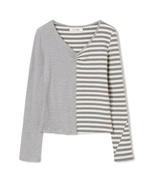 믹스드 패턴 티셔츠 [스트라이프 그레이]