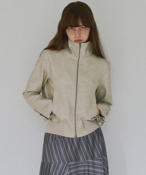 리브드 레더 워크 자켓 [에크루]