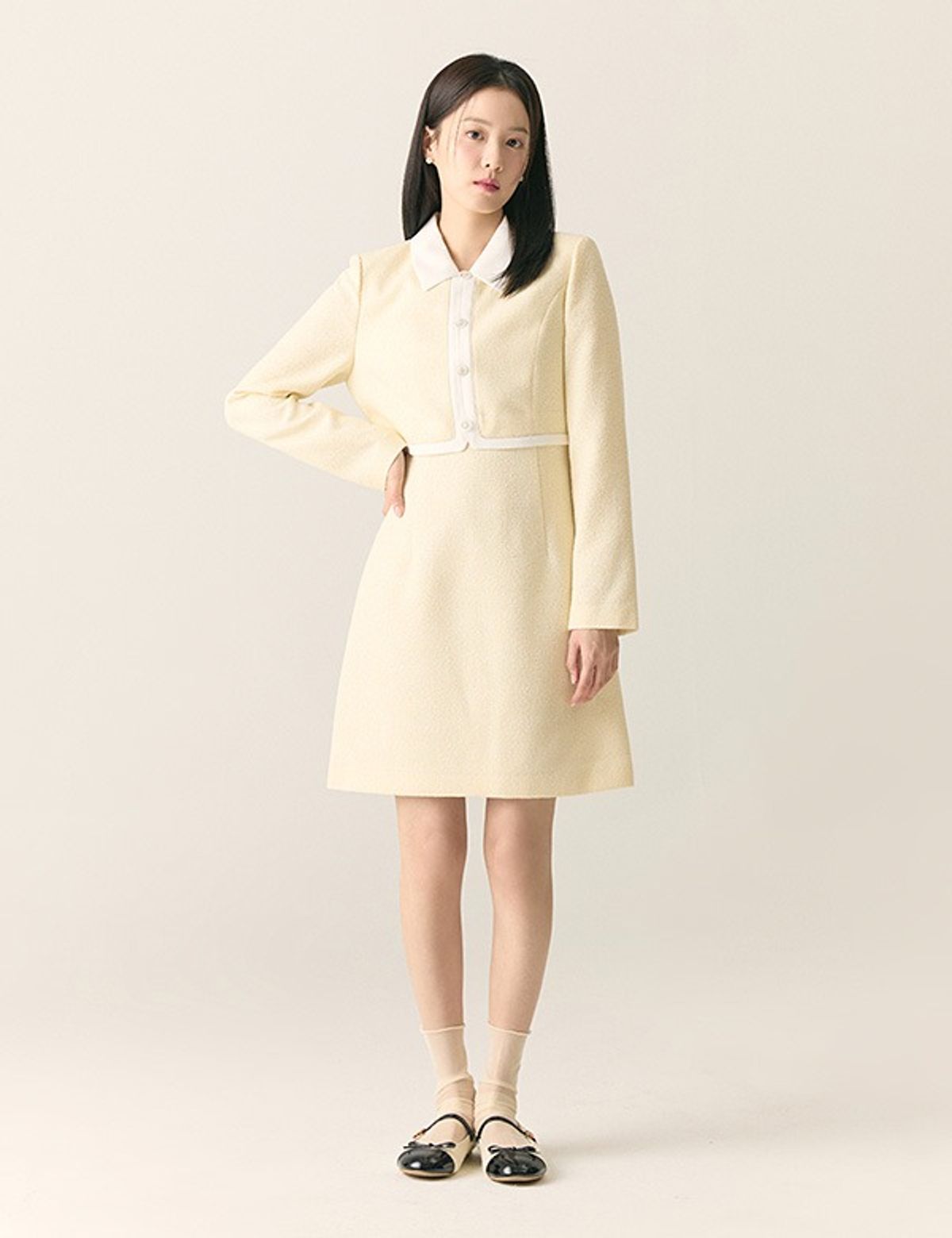 로엠(ROEM) 카라 트위드 2in1 미니원피스_RMOWF23S12