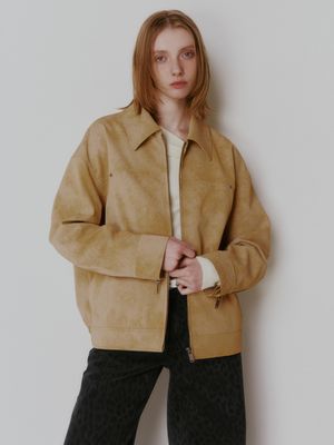 Overfit Suede Jacket in Beige VL5SM023-91