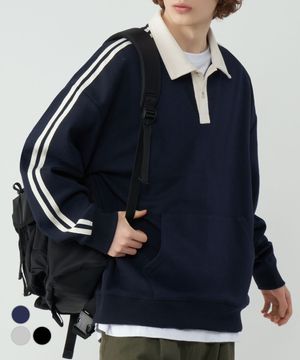 트랙 럭비 카라 오버핏 맨투맨 스웻 티셔츠 3 COLOR