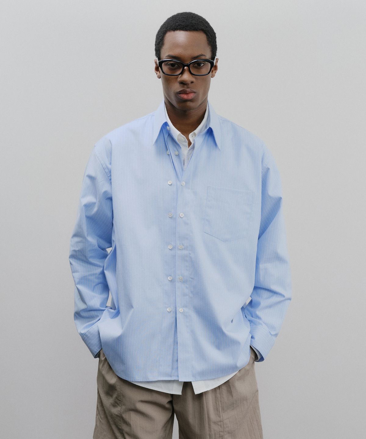 이에이(IEY) DOUBLE BUTTON WIDE SHIRTS Blue