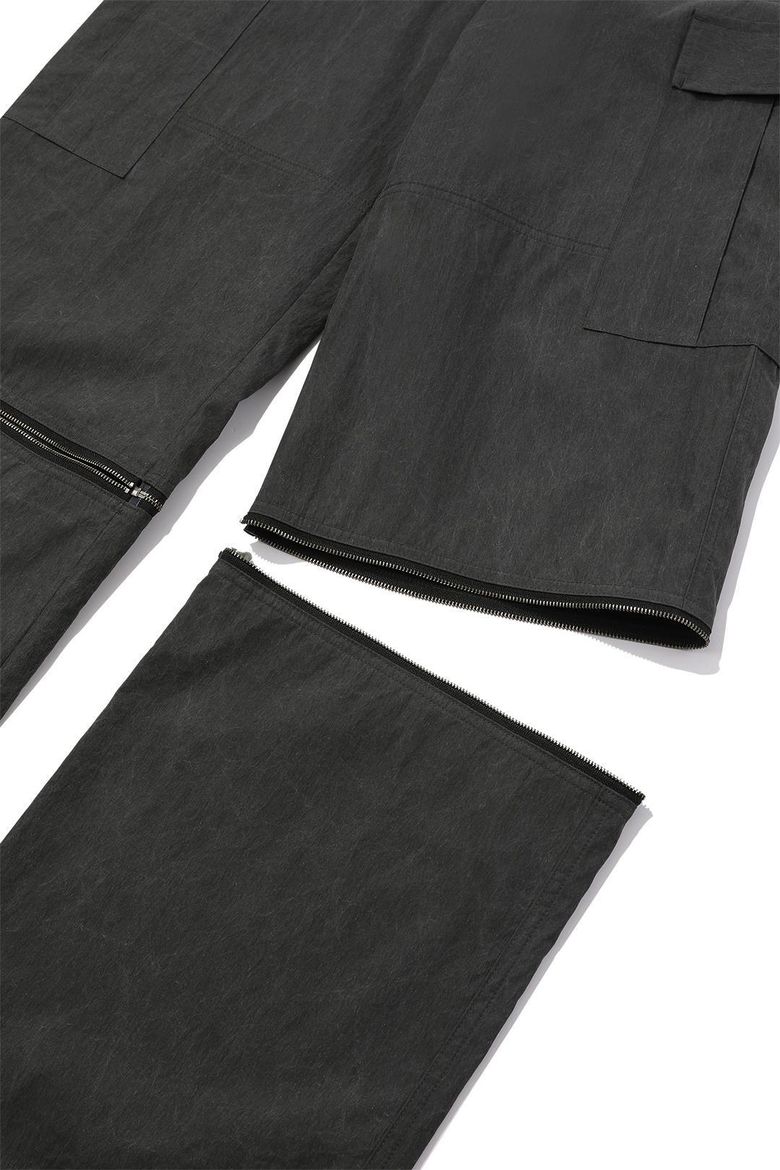 OPEN ZIPPER PIGMENT STRING CARGO PANTS_DARK GRAY