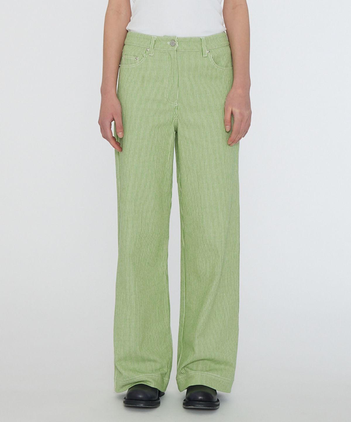 리메인(REMAIN) (W) 스트라이프 캔버스 팬츠 그린 STRIPED CANVAS PANTS FOREST GREEN COMB