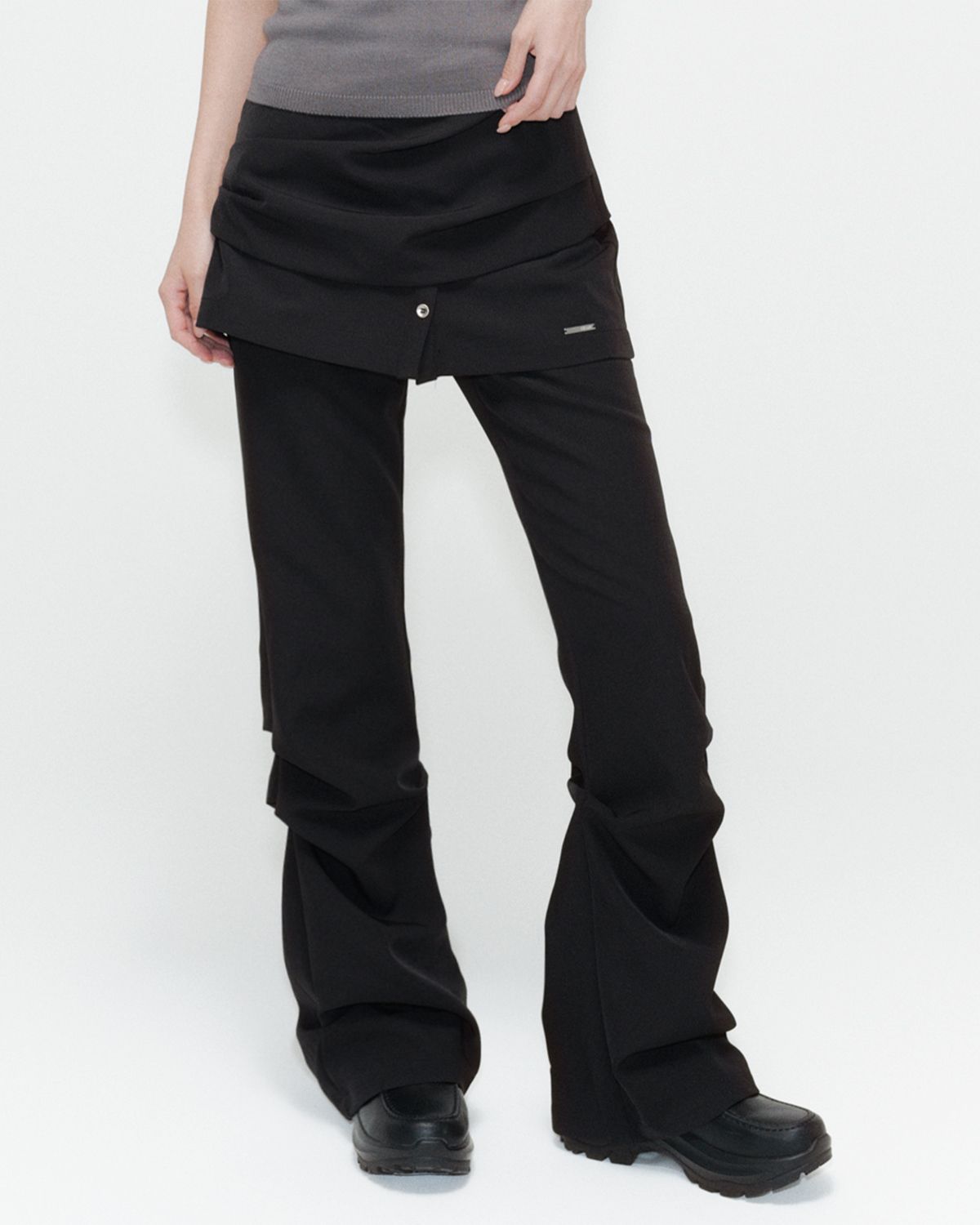 MUSINSA | MISEKI SEOUL Draped shirt skirt pants SET BLACK