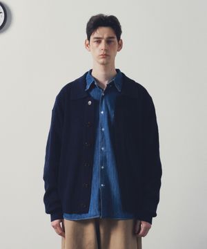 미니멀 카라 가디건 (네이비