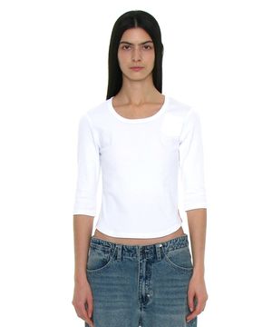 PWC 라운드넥 쓰리쿼터 슬리브 티_화이트