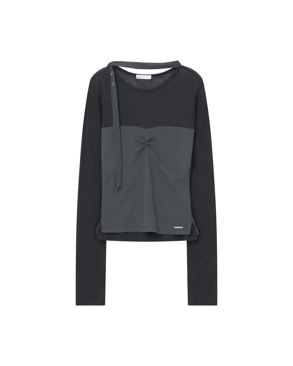 MUSINSA | MISEKI SEOUL Sheer layered scarf long sleeves CHARCOAL