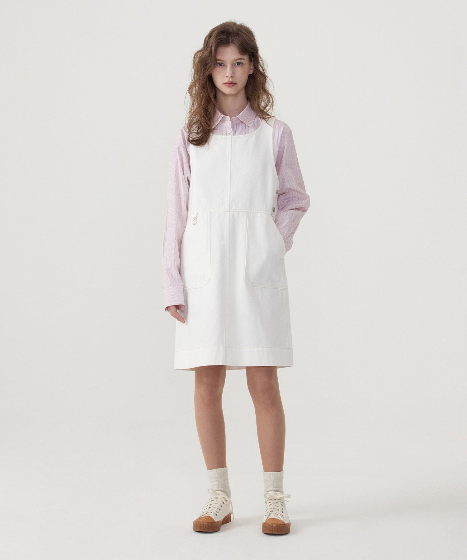 ☆23SS☆【COVERNAT】☆Women's Denim Suspender Dres.s☆ MUSINSA | COVERNAT WOMAN Women's Suspender Denim Dress Ivory