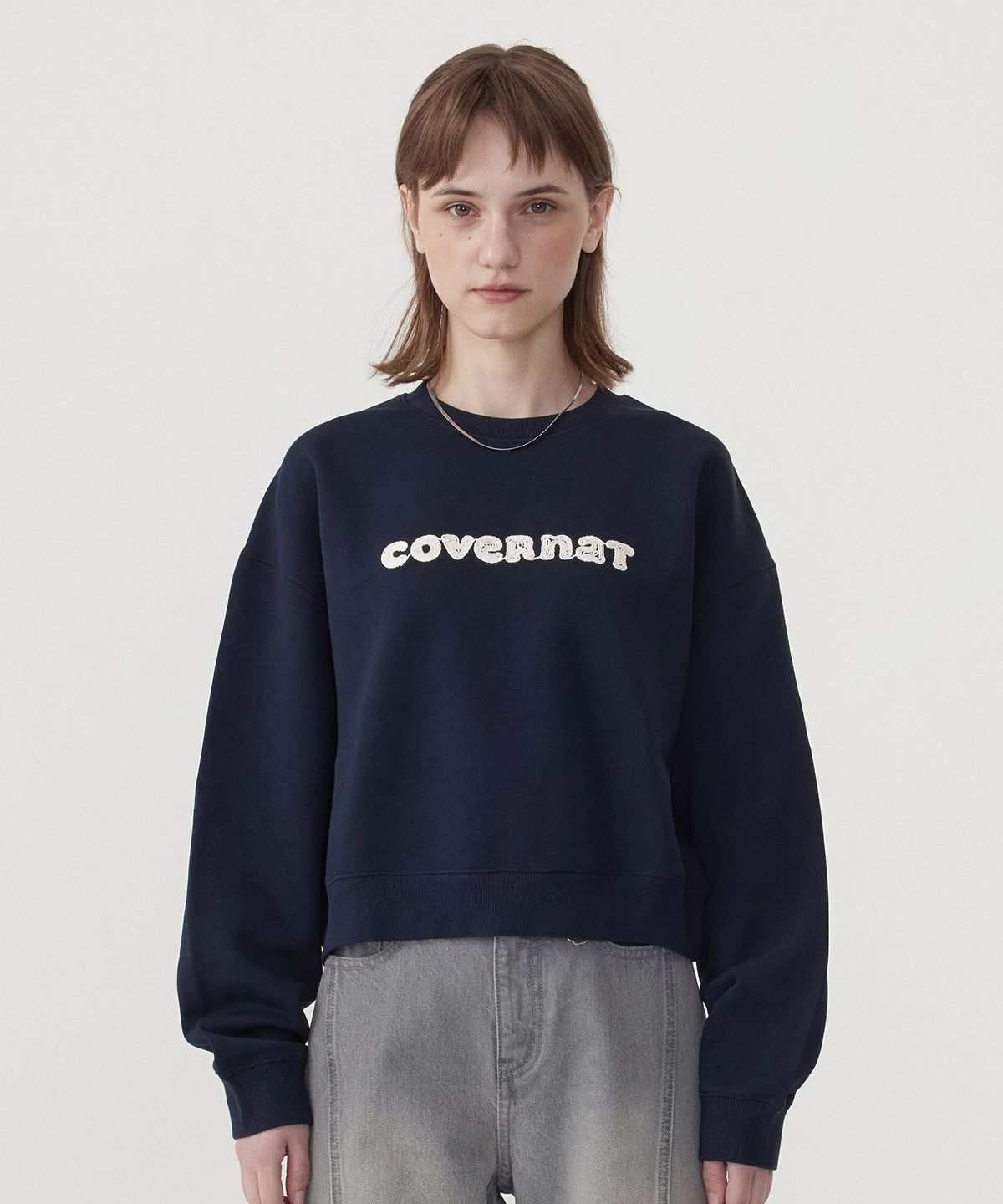 커버낫 우먼(COVERNAT WOMAN) 우먼 로프 쿠퍼로고 맨투맨 Navy