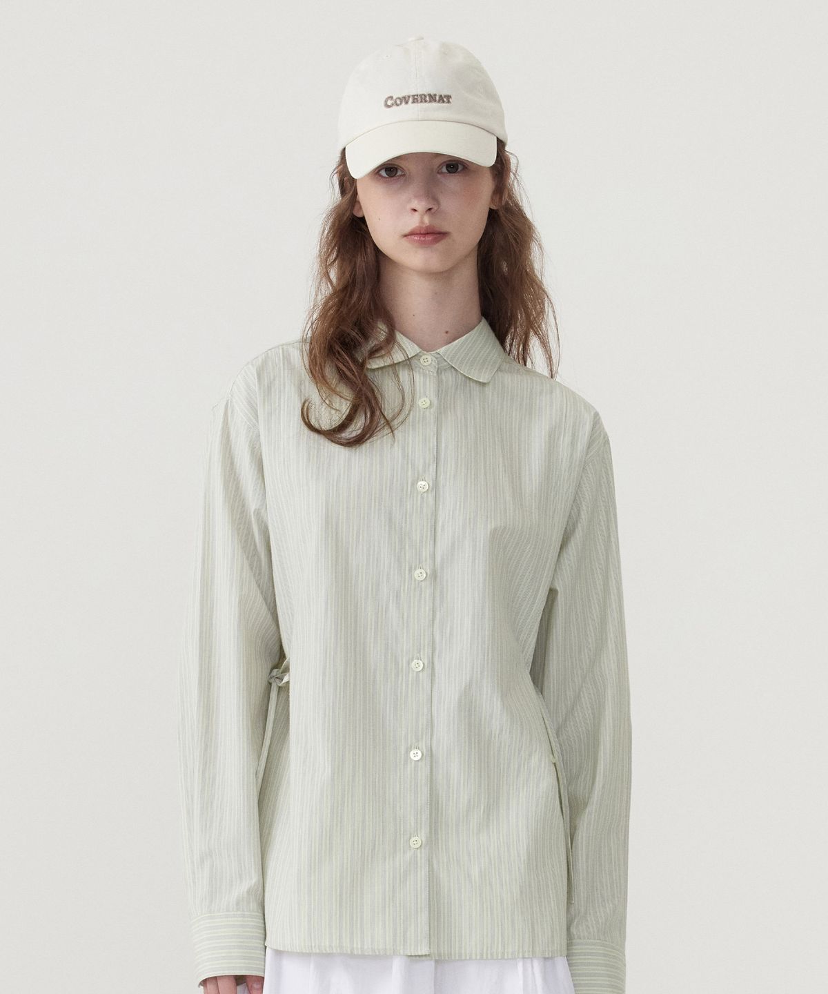 커버낫 우먼(COVERNAT WOMAN) 우먼 오버핏 스트라이프 셔츠 Light Green