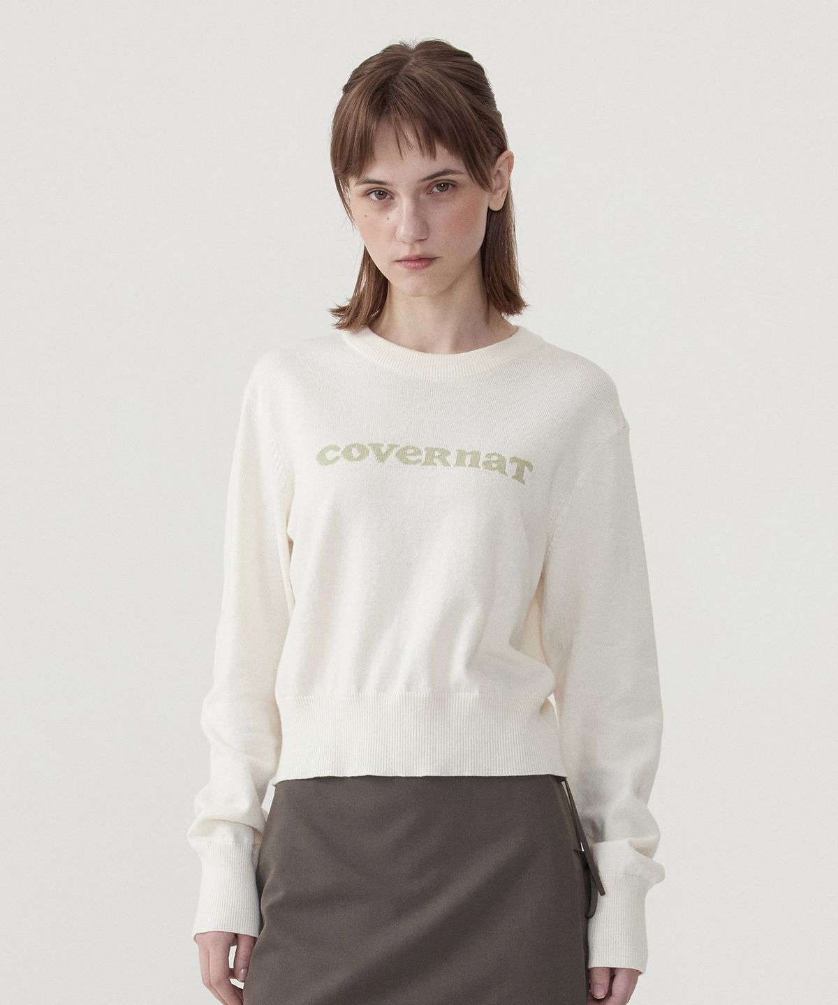 커버낫 우먼(COVERNAT WOMAN) 우먼 쿠퍼로고 라운드넥 니트 Ivory