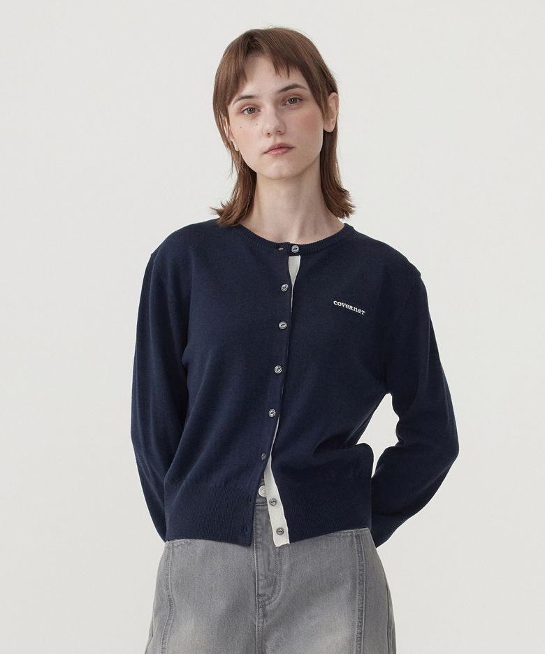 우먼 베이직 쿠퍼로고 가디건 Navy
