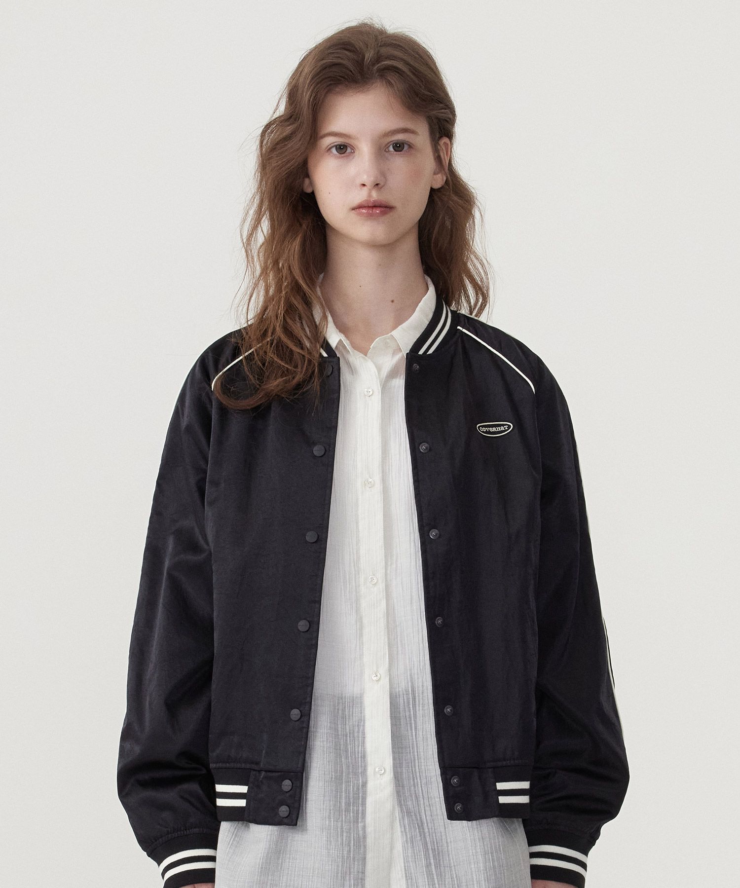 MUSINSA | COVERNAT WOMAN Women's Satin Varsity Jacket Black