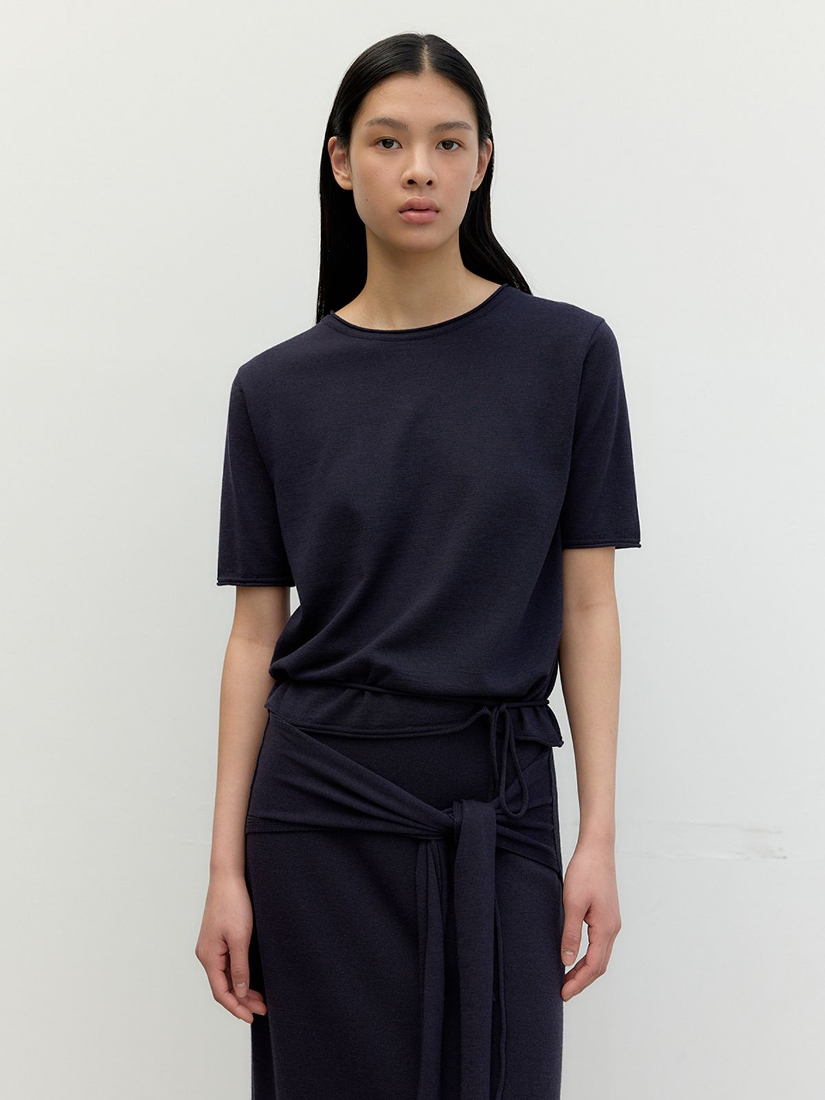 레이스(RRACE) Half-Sleeve Knit Top_Navy