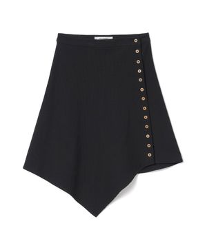 리브드 버튼 미니 스커트 [블랙]