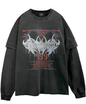 DTG 메텔 오버핏 피그먼트 레이어드 티셔츠 차콜