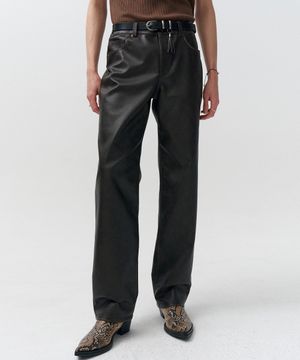 빈티지 레더 스트레이트 팬츠 (브라운)