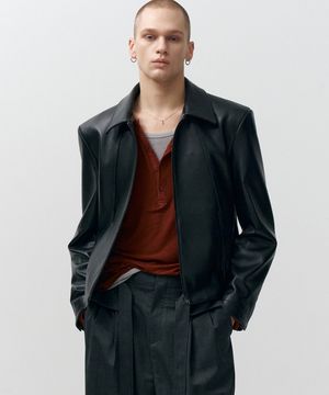 고트 슈렁큰 레더 자켓 (블랙)