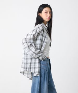 빈티지 오버핏 체크 셔츠 화이트