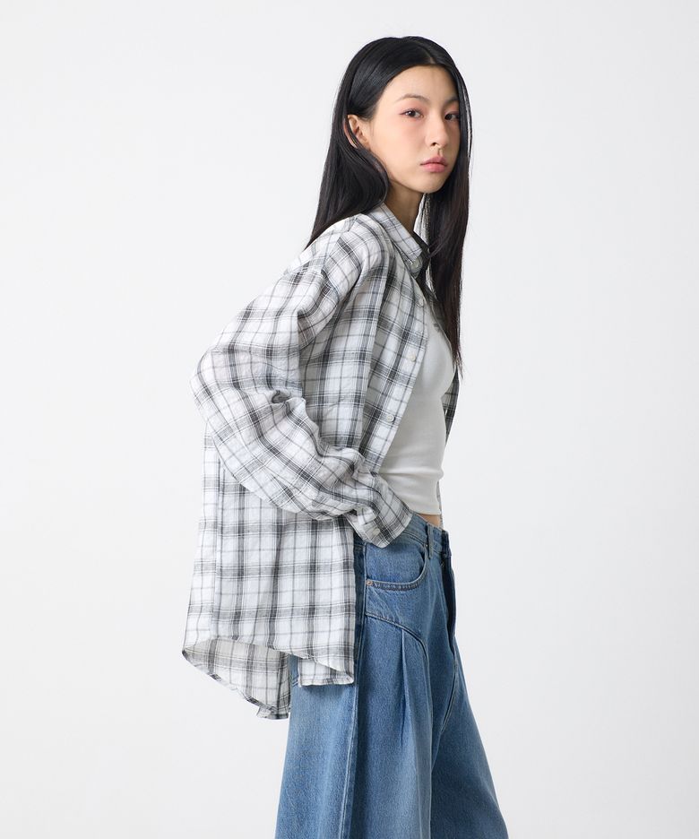 빈티지 오버핏 체크 셔츠 화이트