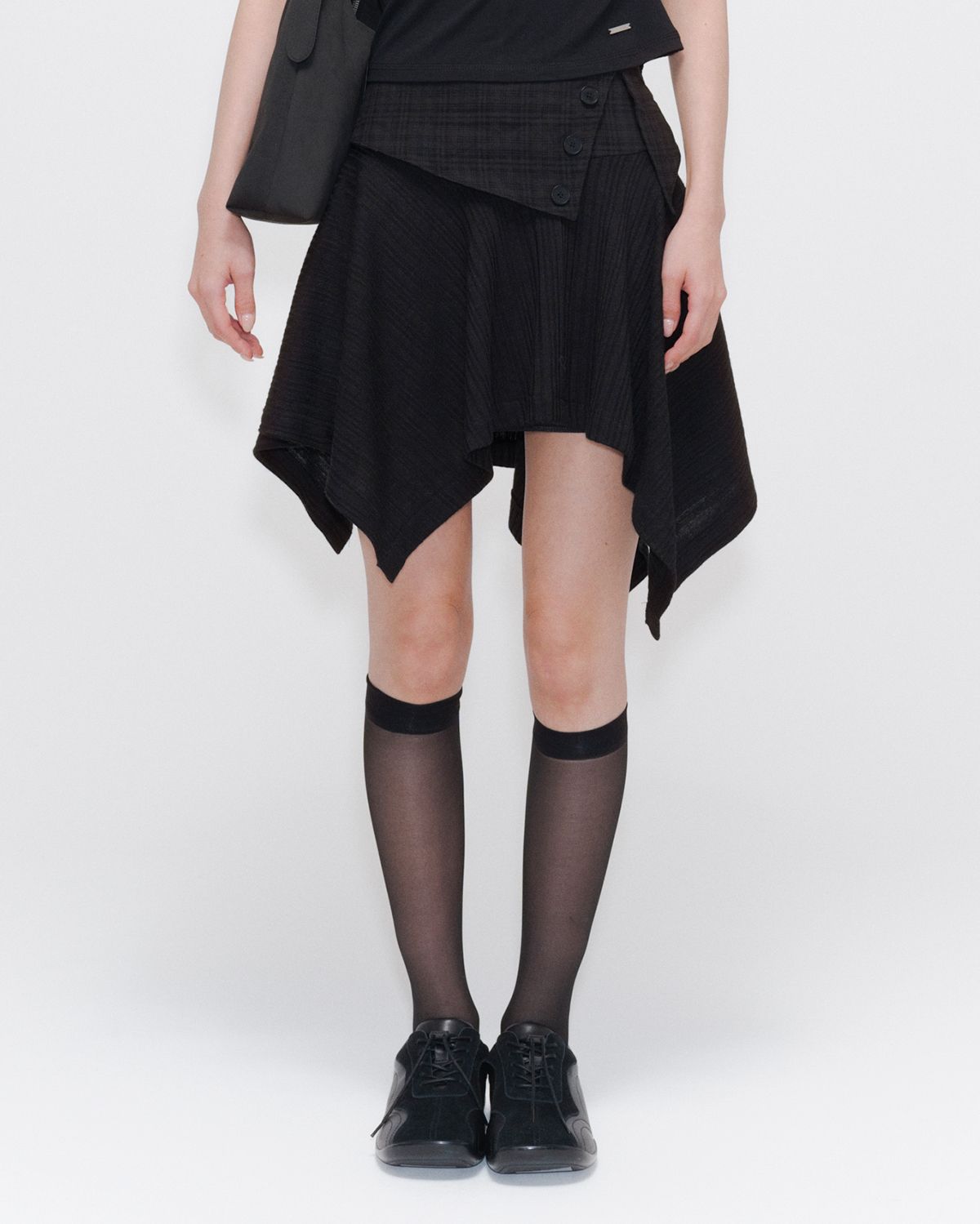 ● MISEKI SEOUL ● Unbalanced flow mini skirt MUSINSA | MISEKI SEOUL Unbalanced flow mini skirt BLACK