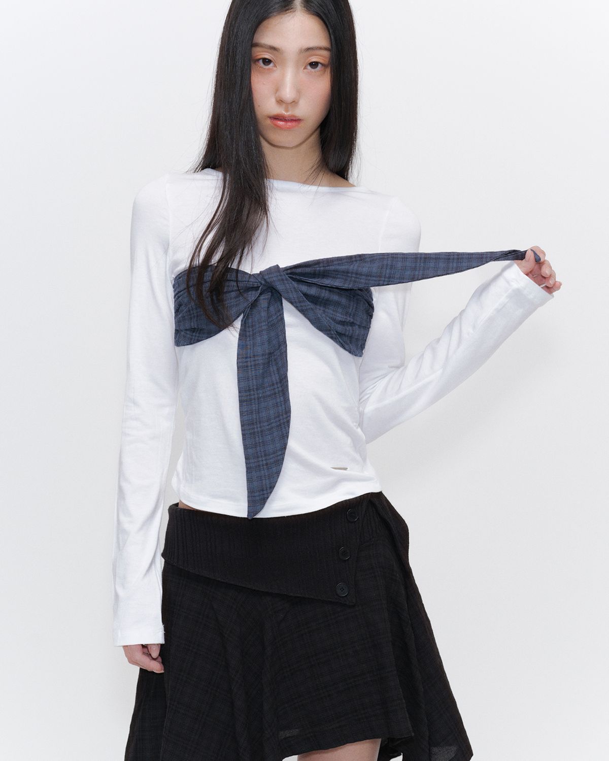 미세키서울(MISEKI SEOUL) Check tie long sleeve WHITE