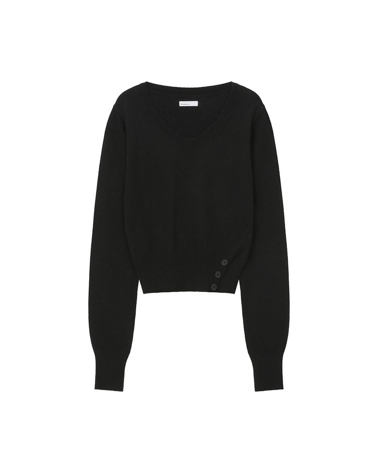 Vneck slit button knit BLACK