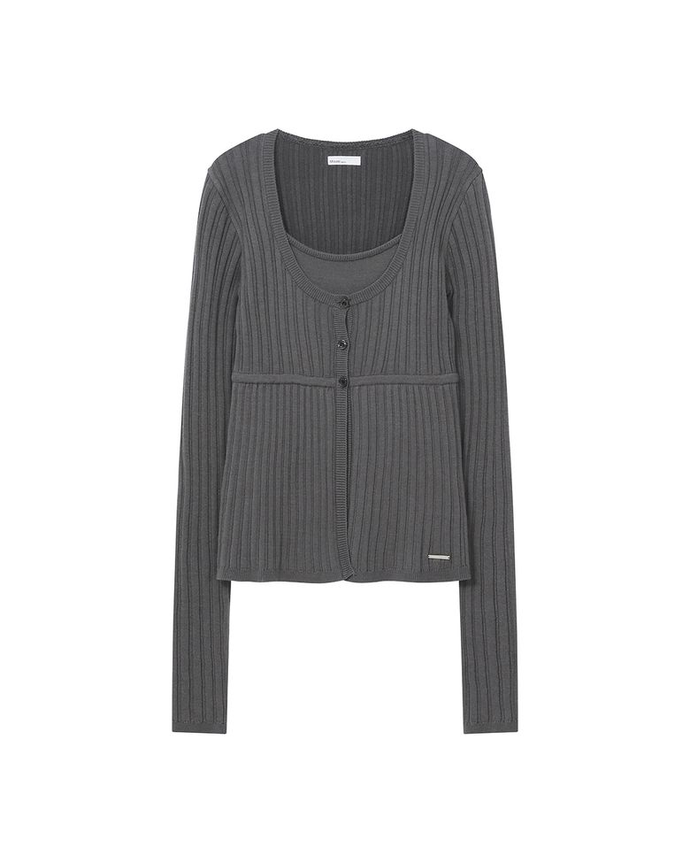 Ribbed layered cardigan knit CHARCOAL