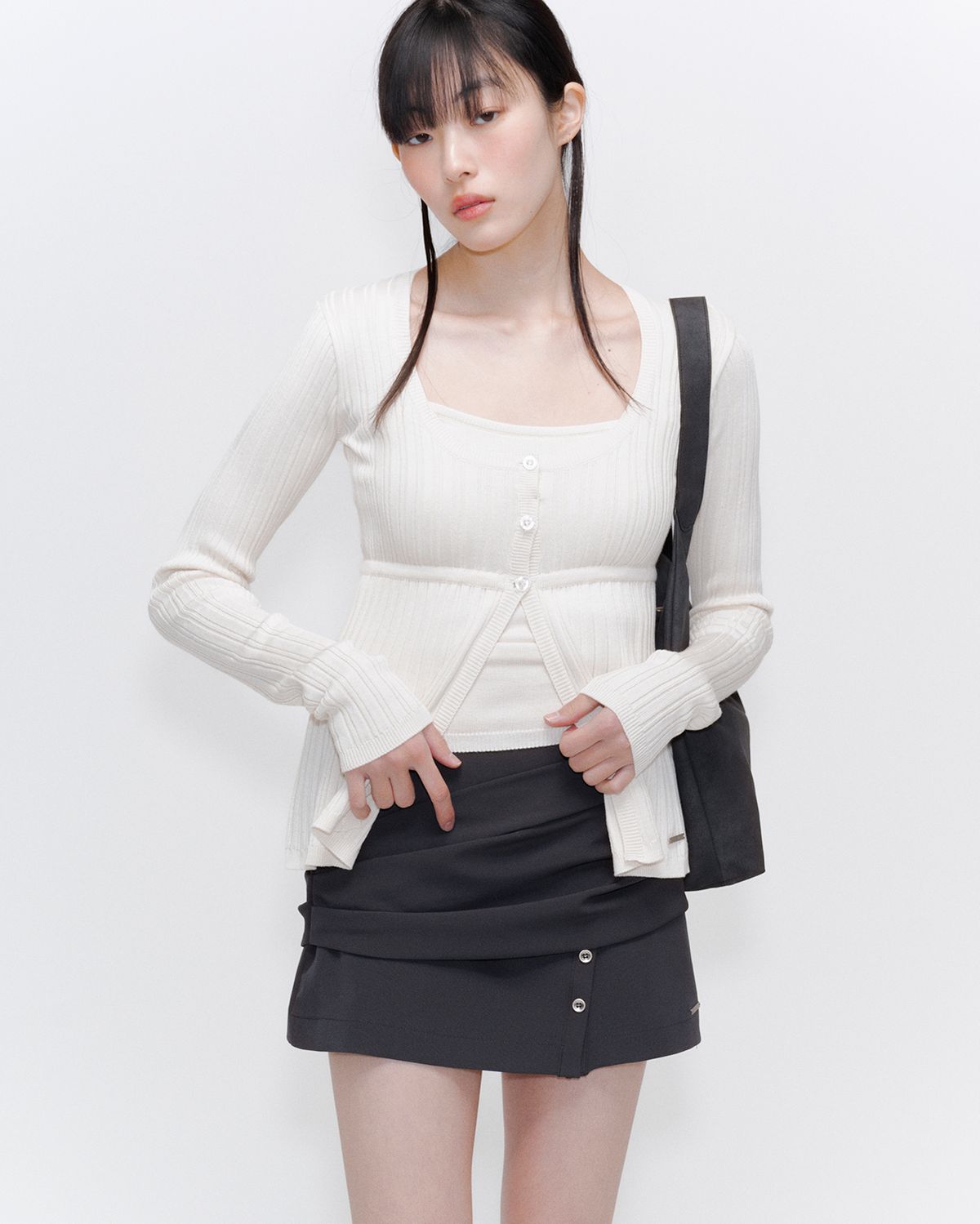 미세키서울(MISEKI SEOUL) Ribbed layered cardigan knit IVORY