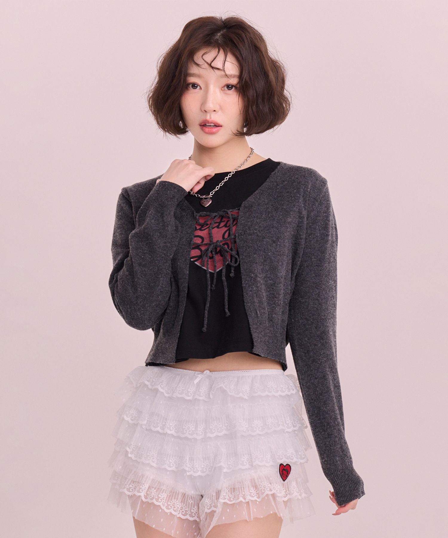 BettyBoop ULKIN CANVAS ニット　 べティブープ　韓国 BettyBoop] オーバーフィットVネックニット_レッド - ULKIN