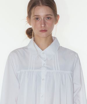 미니멀 플리츠 프릴 코튼 셔링 긴팔 블라우스 셔츠 [화이트]