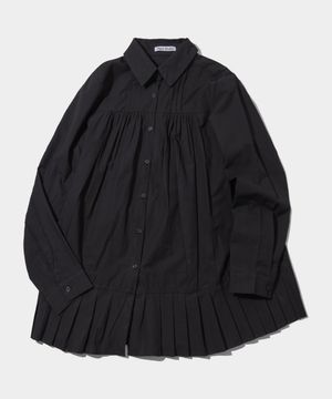 미니멀 플리츠 프릴 코튼 셔링 긴팔 블라우스 셔츠 [블랙]