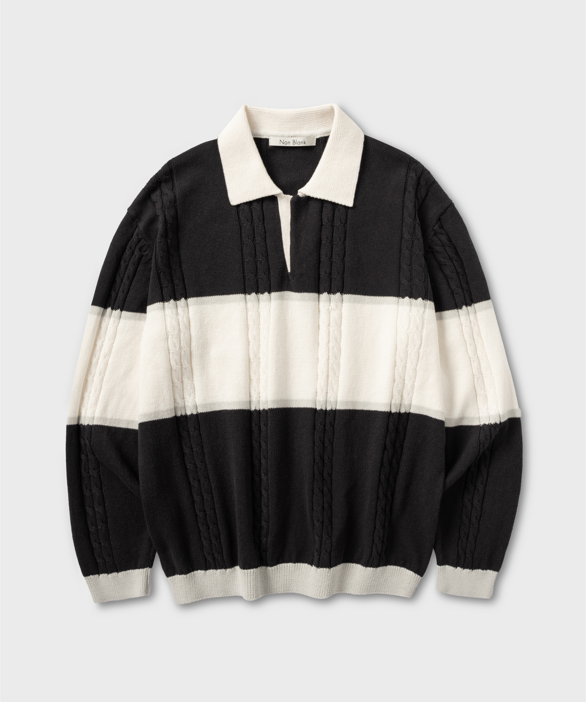 넌블랭크(NONBLANK) 스트라이프 칼라 니트_GREY