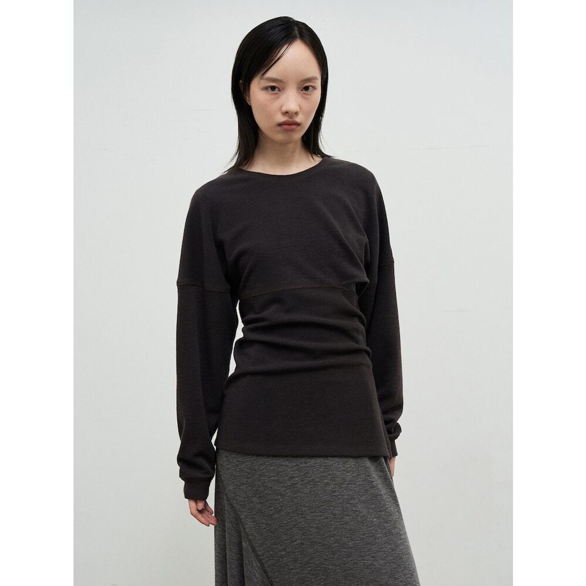 앙개(ANGGAE) Side Button Long TShirts  Brown