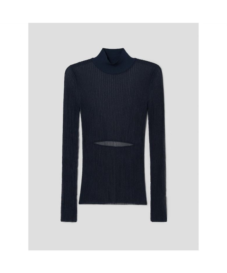 Sheer Rib Super Slim Pullover  Navy