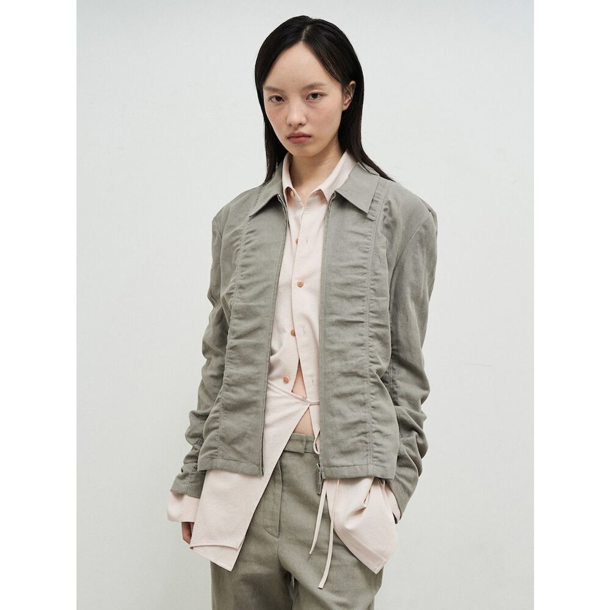 앙개(ANGGAE) Laundry Cotton Zip Up Jacket  Khaki