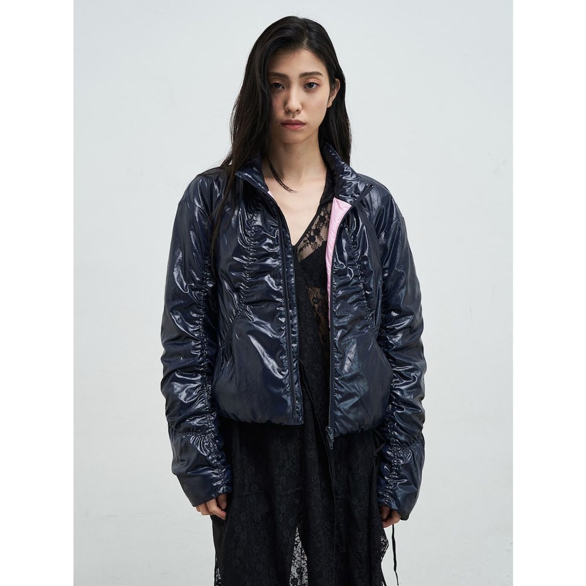 앙개(ANGGAE) Curved Line Jacket  Navy