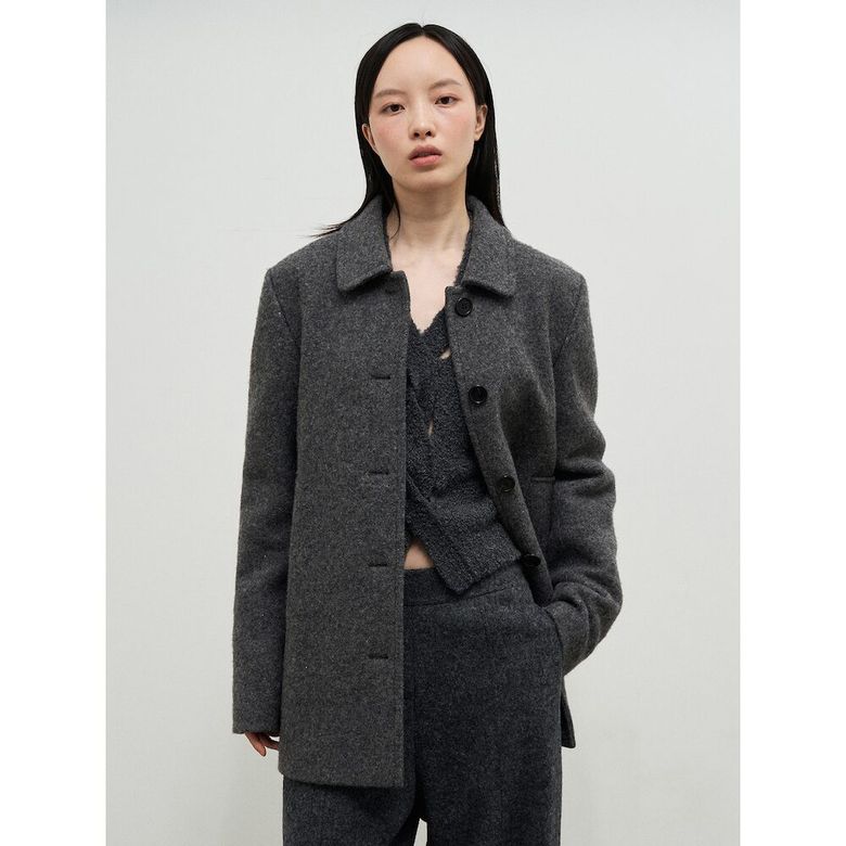 Melange Wool Blend Half Car Coat  Grey