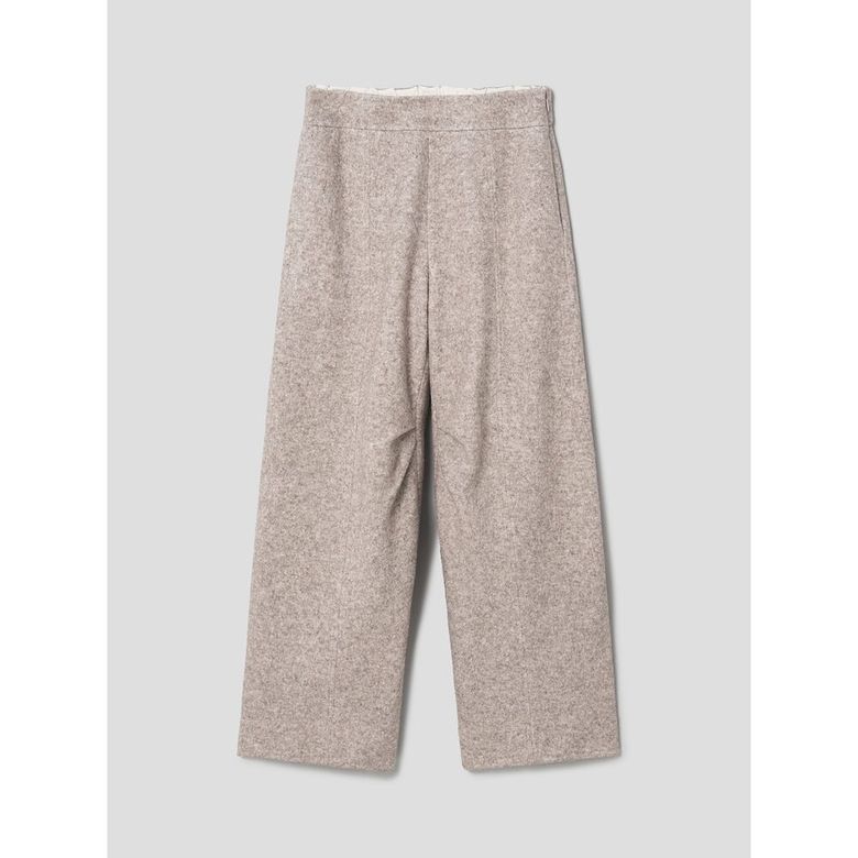 Melange Wool Blend Curved Pants  Ivory