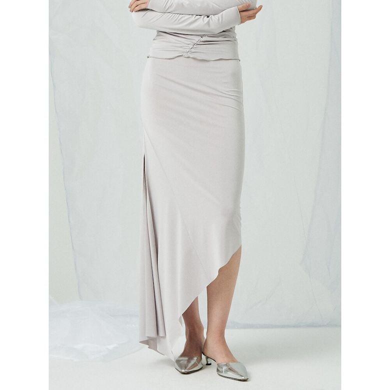 Light Jersey Unbalanced Long Skirt  Silver