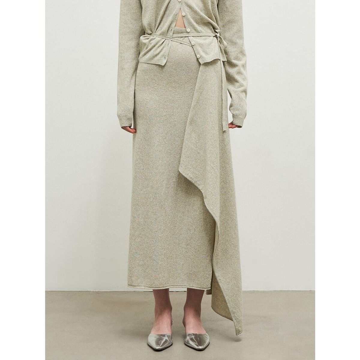 앙개(ANGGAE) Knit Wrap Long Skirt  Khaki