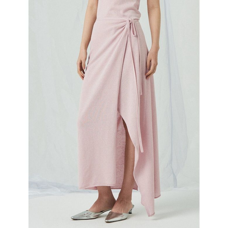 Knit Wrap Long Skirt  Pink