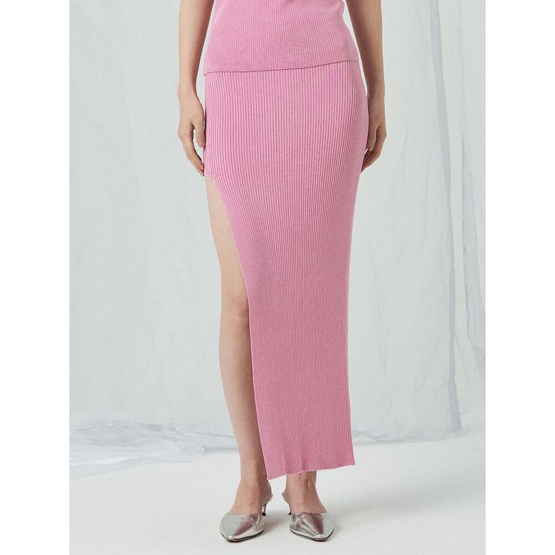 Rose Knit Side Slit Long Skirt  Pink