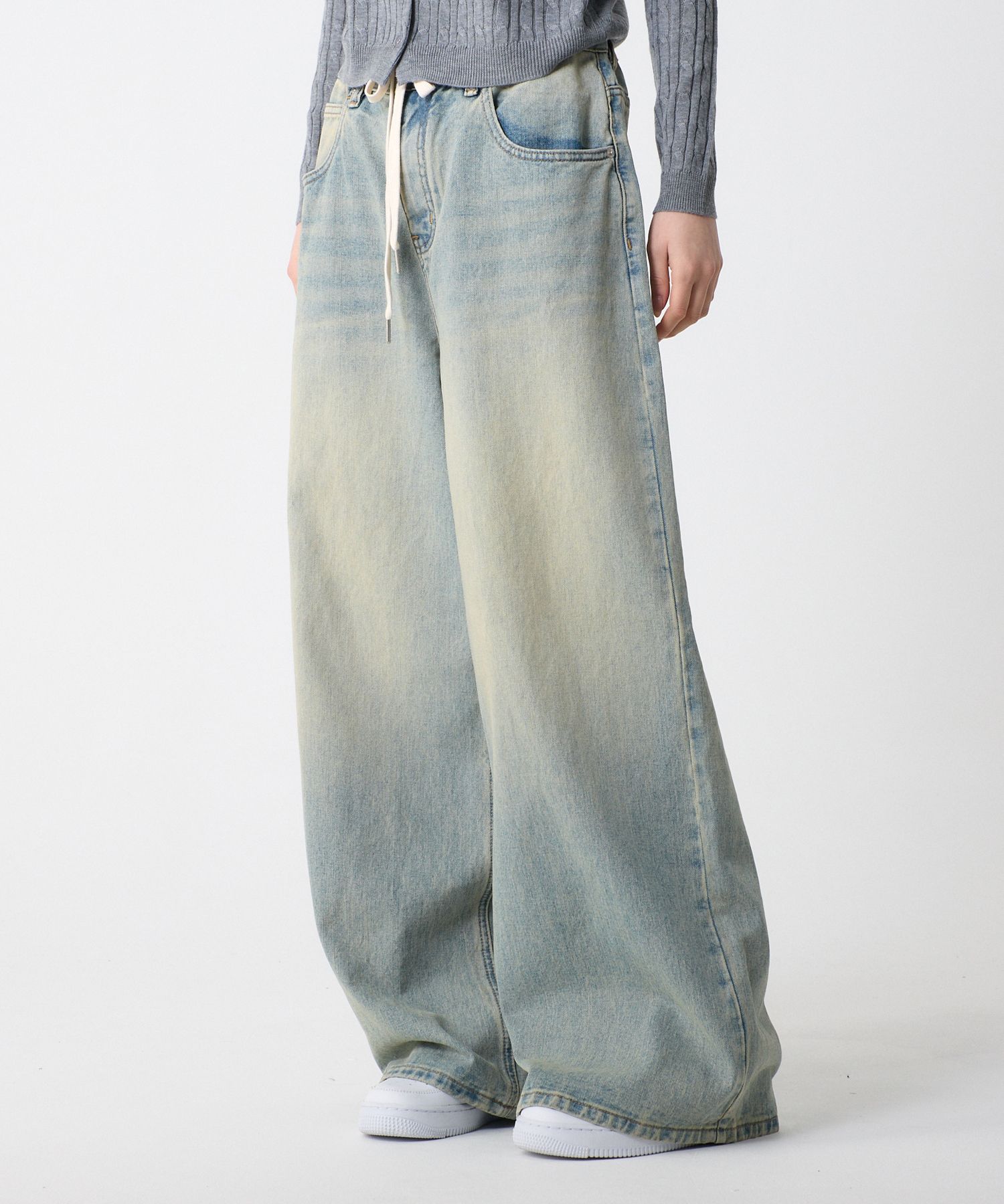MUSINSA | UNKNOWN PLANET String wide denim pants sand blue