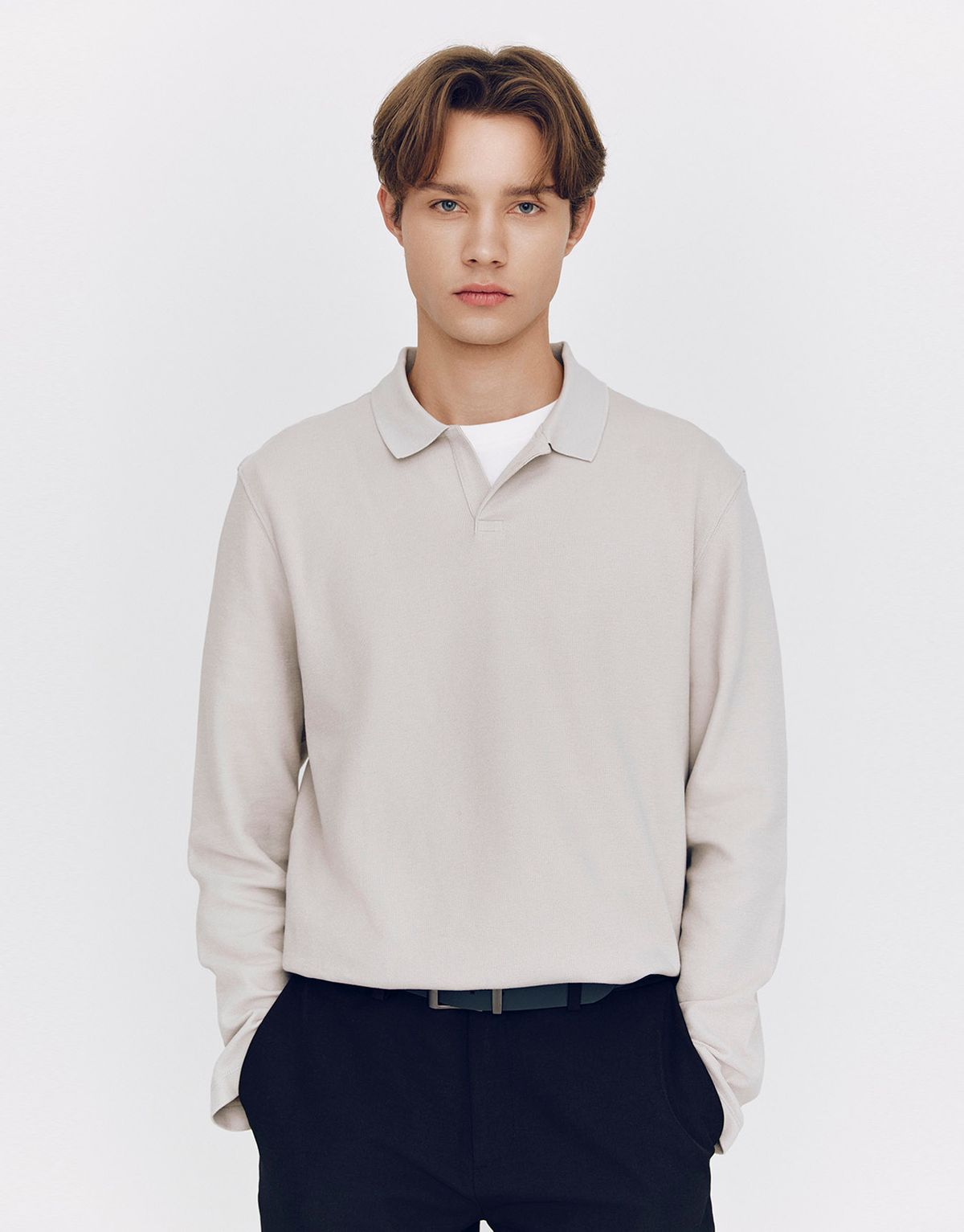 지오다노(GIORDANO) 슬릿넥 카라 텍스쳐 긴팔티 015501 [3color]