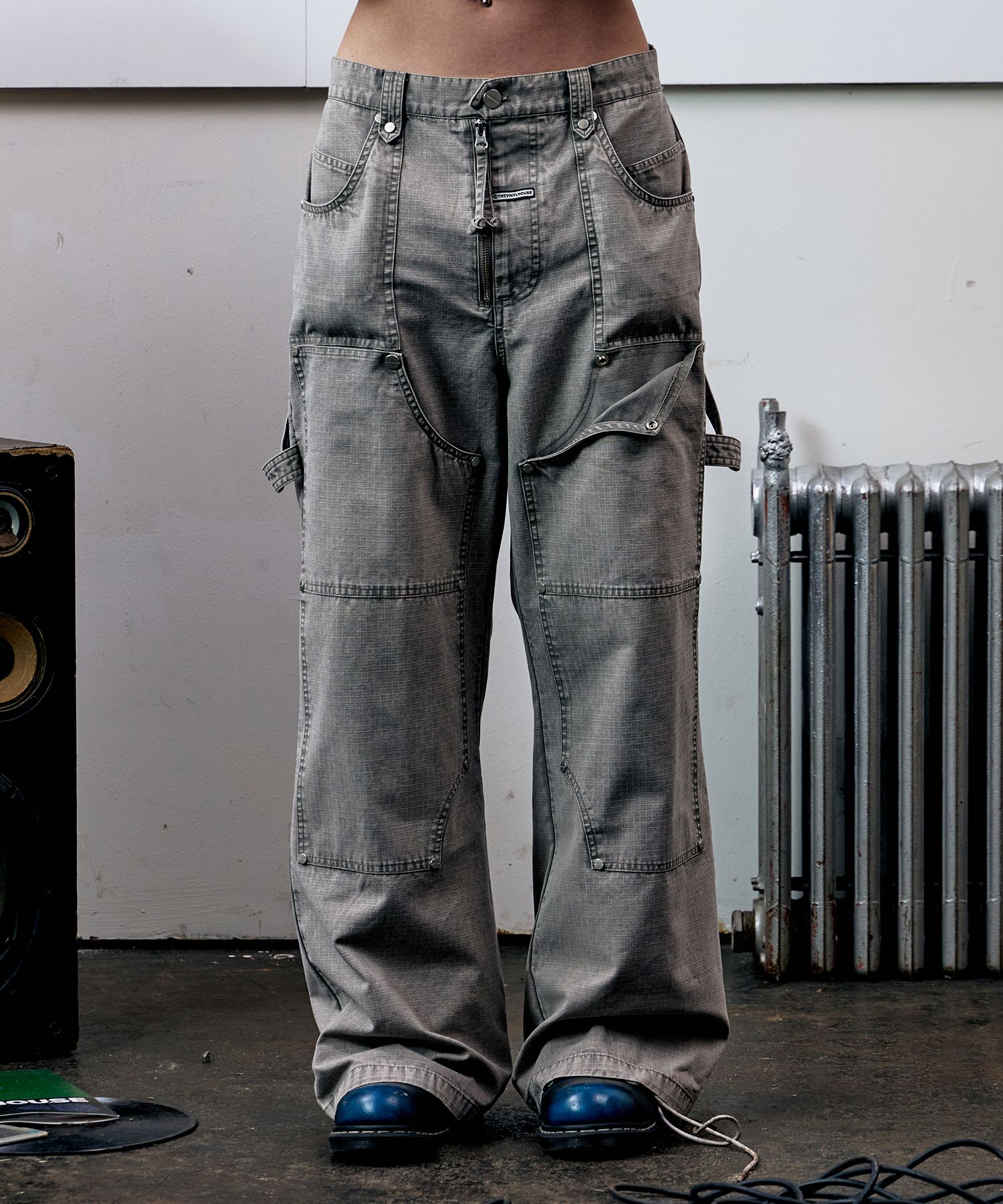 MUSINSA | THEVINYLHOUSE OPEN DOUBLE KNEE PANTS GREY