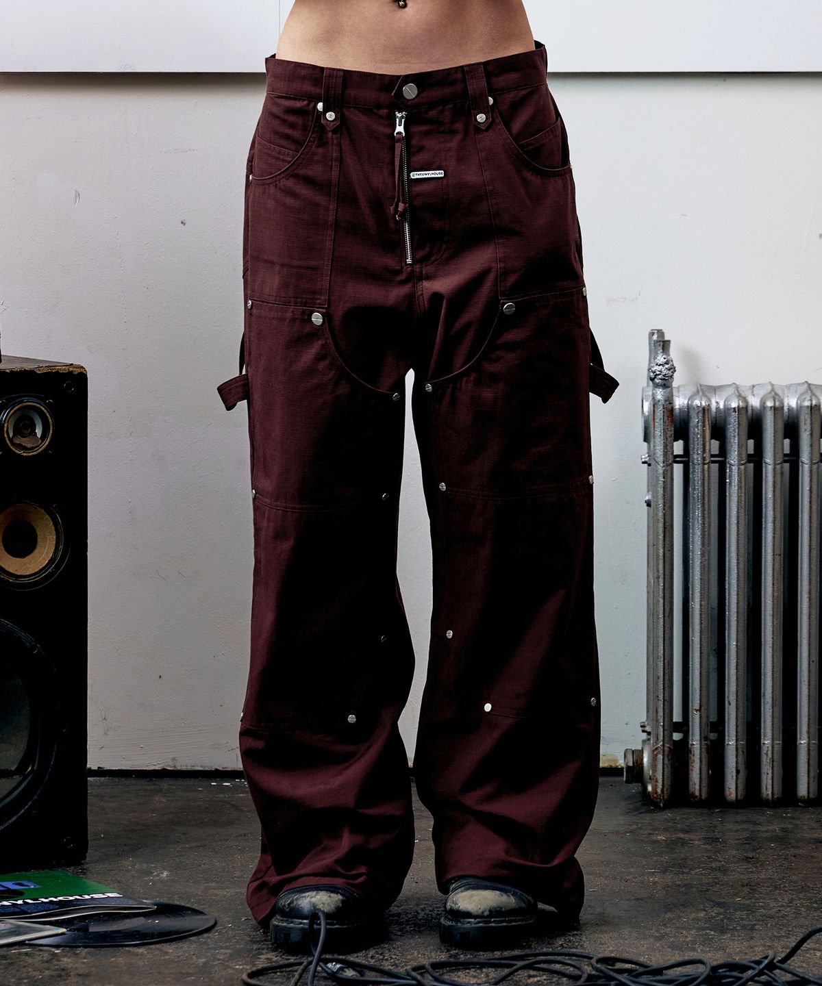 더바이닐하우스(THEVINYLHOUSE) OPEN DOUBLE KNEE PANTS BURGUNDY