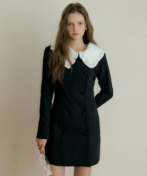 GENA DOUBLE BUTTON SQUARE NECK MINI OPS BLACK