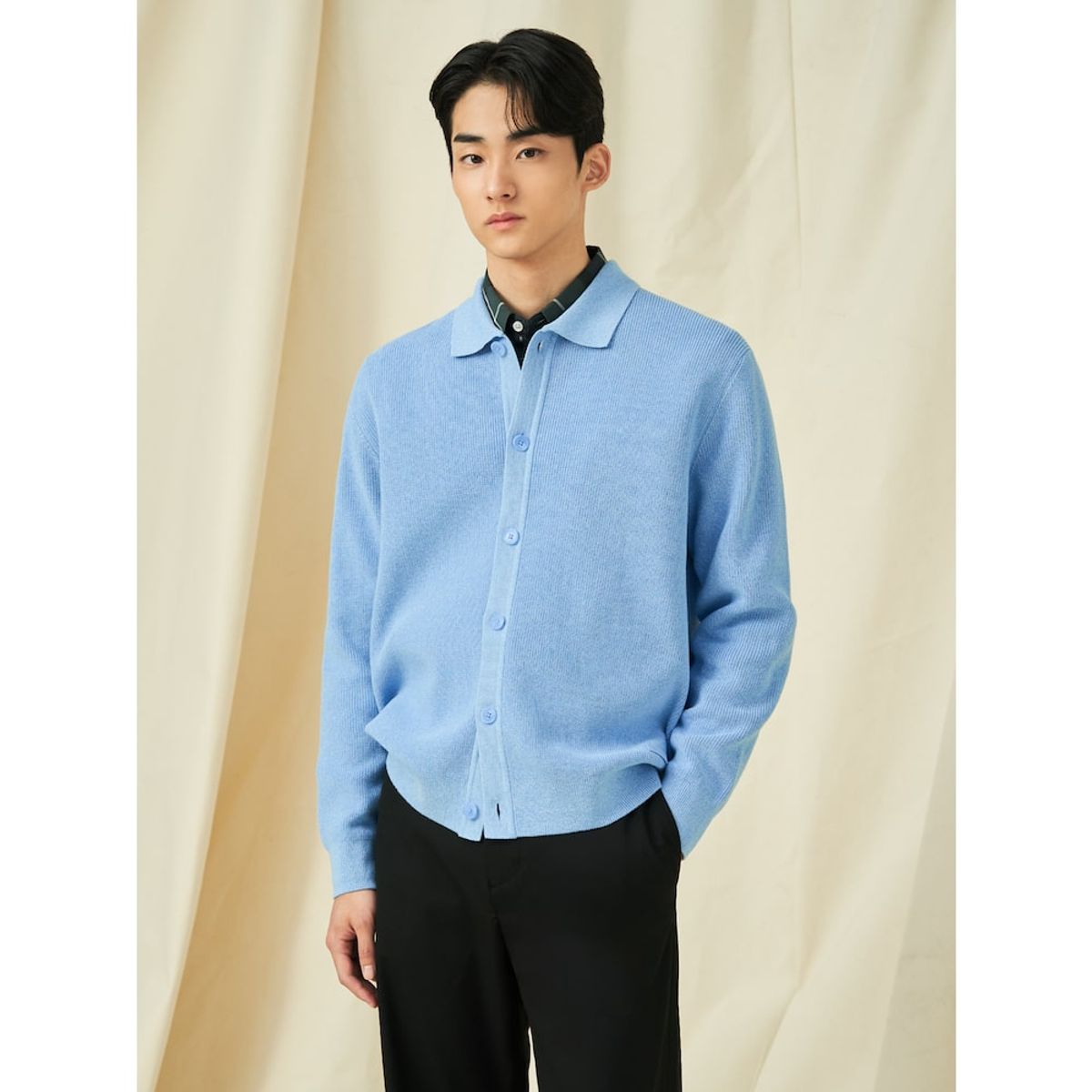빈폴 멘(BEANPOLE MEN) 칼라넥 카디건  스카이 블루